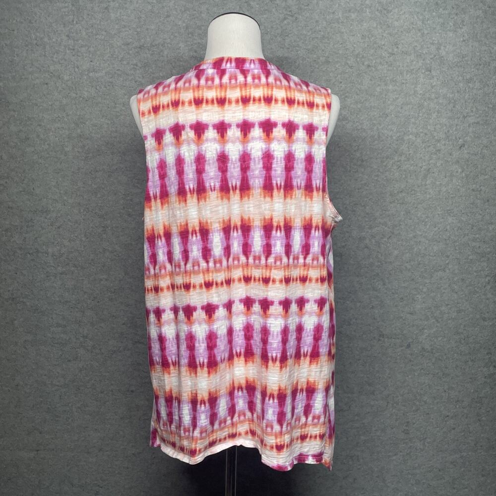 Chicos 3 Womens XL Sleeveless Tank Slub V-neck Top Red/Orange Tie Dye Lagenlook - Picture 4 of 11
